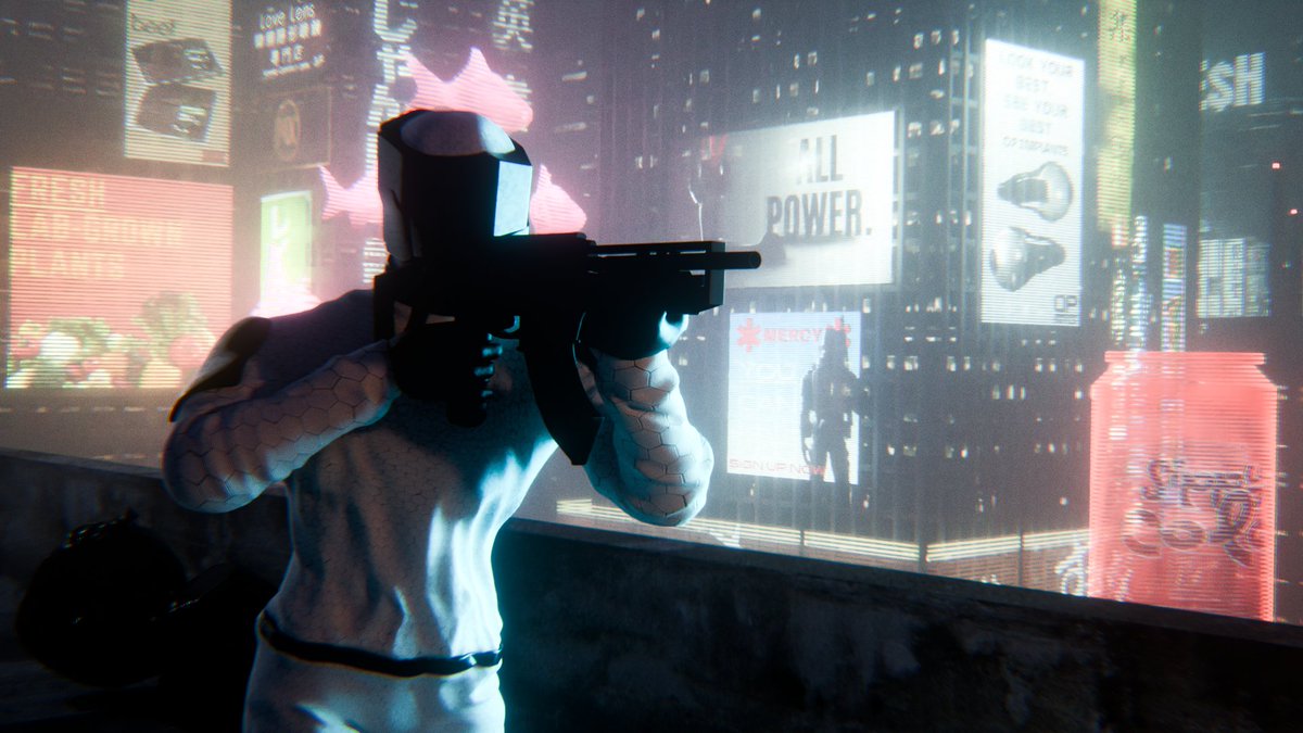 regularsandw1ch's tweet photo. Invis Suit! 

Really like the shader on this one! also trying to nail that neon cyberpunk feel, lemme know how'd I do.

#blender #b3d #conceptart https://t.co/2hcDQ0I0Tl