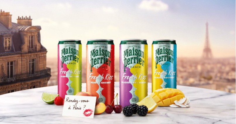 BeverageDigest's tweet image. Maison Perrier has launched a sweetened sparkling water with prebiotics called French Kiss in flavors Blackberry &amp;amp; Lemon, Peach &amp;amp; Cherry, Mango &amp;amp; Coconut, and Raspberry &amp;amp; Lime.

#sparkling #water #prebiotics #flavor #sweetener #new #launches #news #beveragedigest