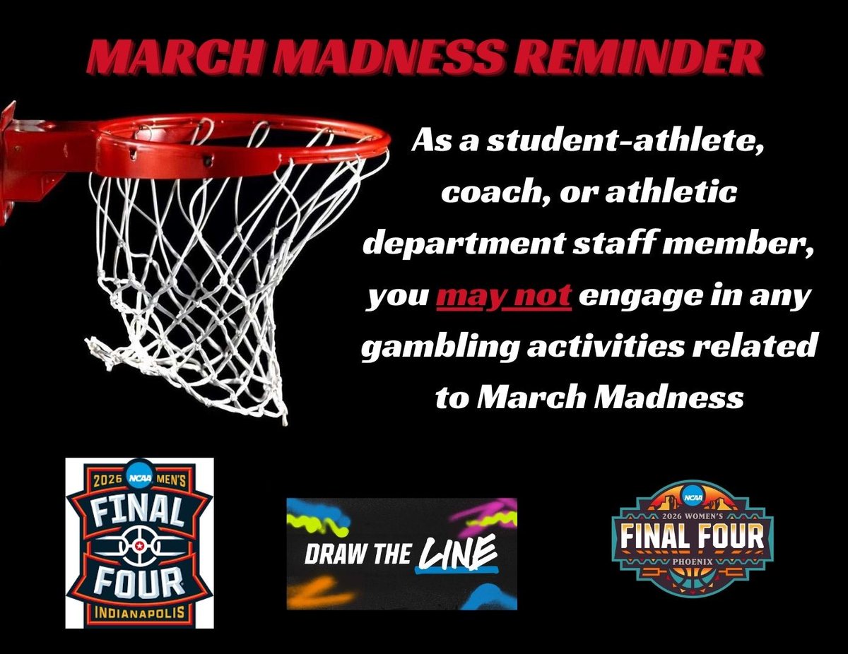 Brackets are live!! Enjoy the hoops madness, but remember the important reminder below for anyone with an institutional affiliation!!  Contact our Compliance Office staff if you have gambling related questions