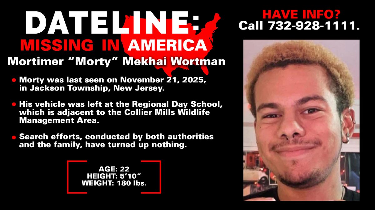 22-year-old Rutgers University senior Mortimer Wortman vanished in November in Jackson Township, New Jersey. His mother is pleading for anyone with information to come forward and help #BringMortyHome. #Dateline #MissingInAmerica 
nbcnews.com/dateline/missi…