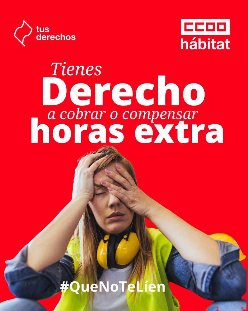 👉El Estatuto de los trabajadores recoge, en su art. 35,  el derecho a cobrar o compensar las #horasextra trabajadas, aunque su impago es un abuso habitual.

Así #QueNoTeLíen. Recuerda: ¡Tienes derecho a compensar o cobrar tus horas extra!  #TusDerechos