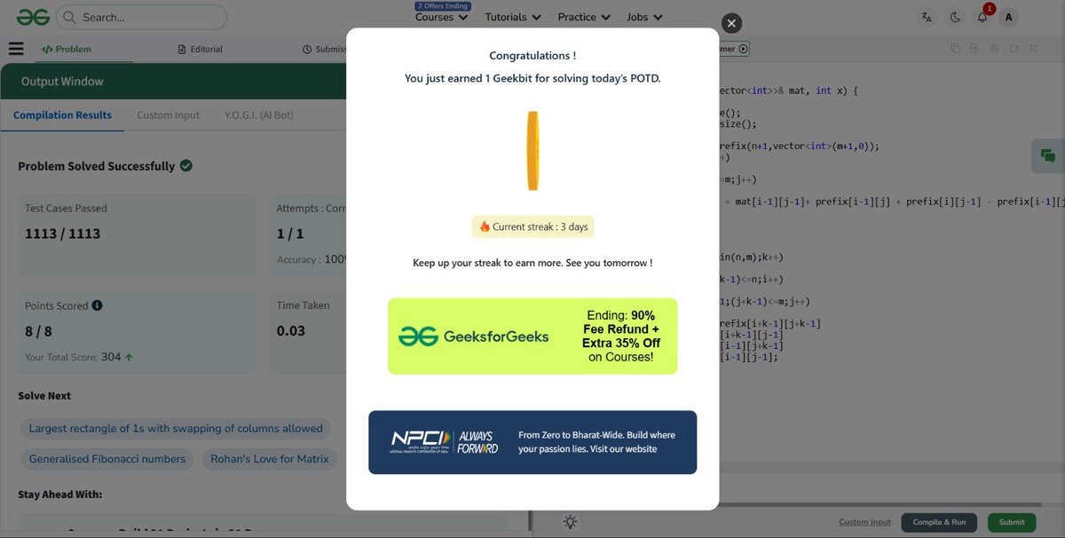 RealKumaraadi's tweet photo. #geekstreak60 challenge. day 1/60 #npci @geeksforgeeks @NPCI_NPCI https://t.co/tZyRTpgHml