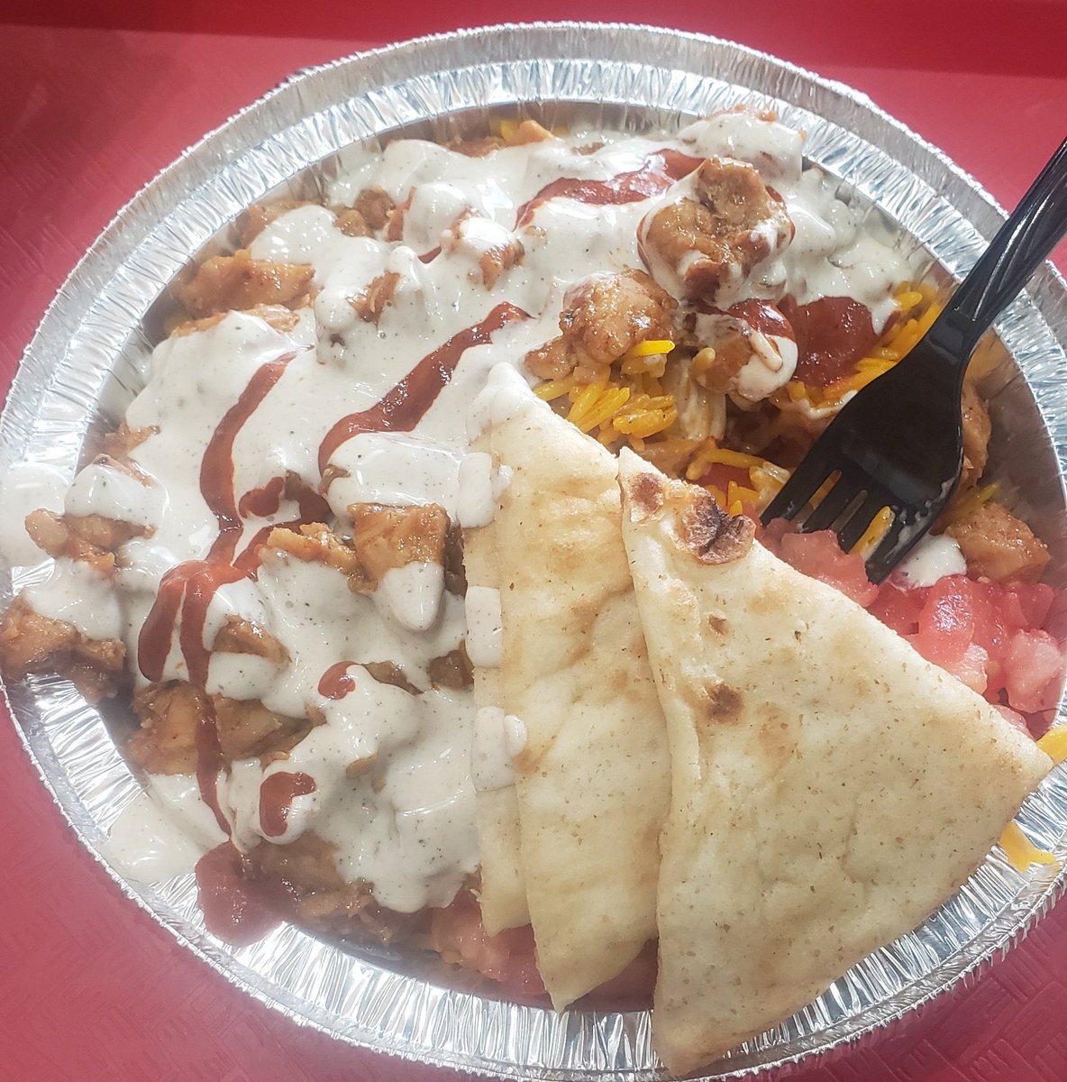 I'm in Downtown Baltimore right now. 

Thanks to my bravery, I'm enjoying this fine Spicy BBQ bowl.

It's good to be brave