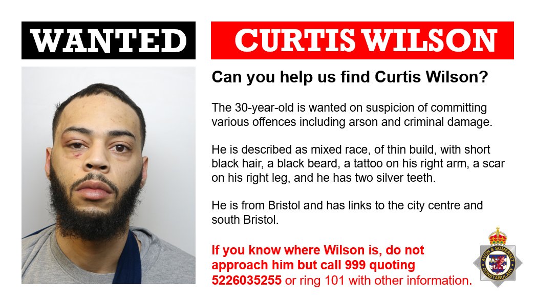 Can you help us find Curtis Wilson?

The 30-year-old is wanted on suspicion of committing various offences including arson and criminal damage.

➡️ If you know where Wilson is, do not approach him but call 999 quoting 5226035255 or ring 101 with other information.