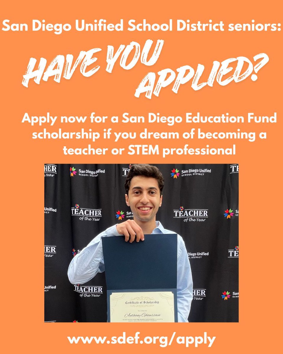 sdedfund's tweet photo. San Diego Education Fund scholarships begin at the first day of college and continue through graduation.
https://t.co/IdTraATsfH https://t.co/1vQXyh5epr
