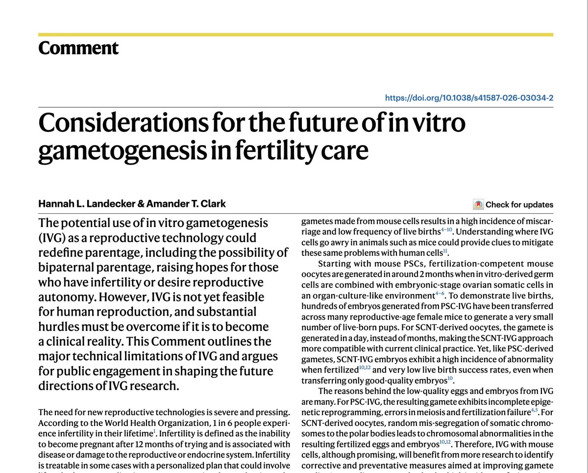 NatureBiotech's tweet image. Considerations for the future of in vitro gametogenesis in fertility care go.nature.com/4l2e9en