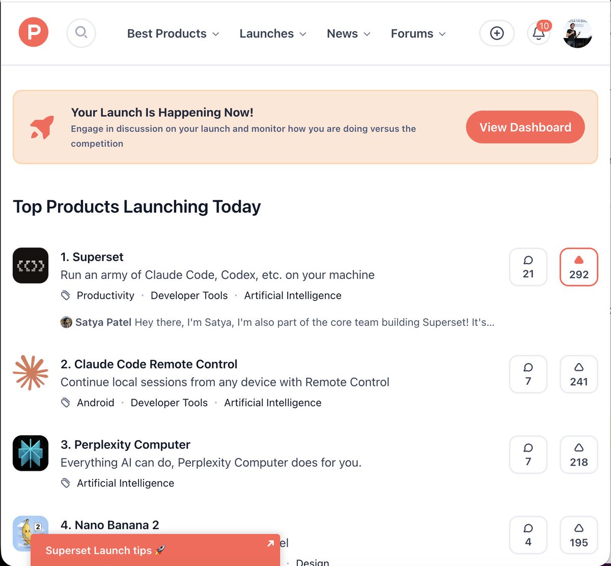 Product Hunt ranking