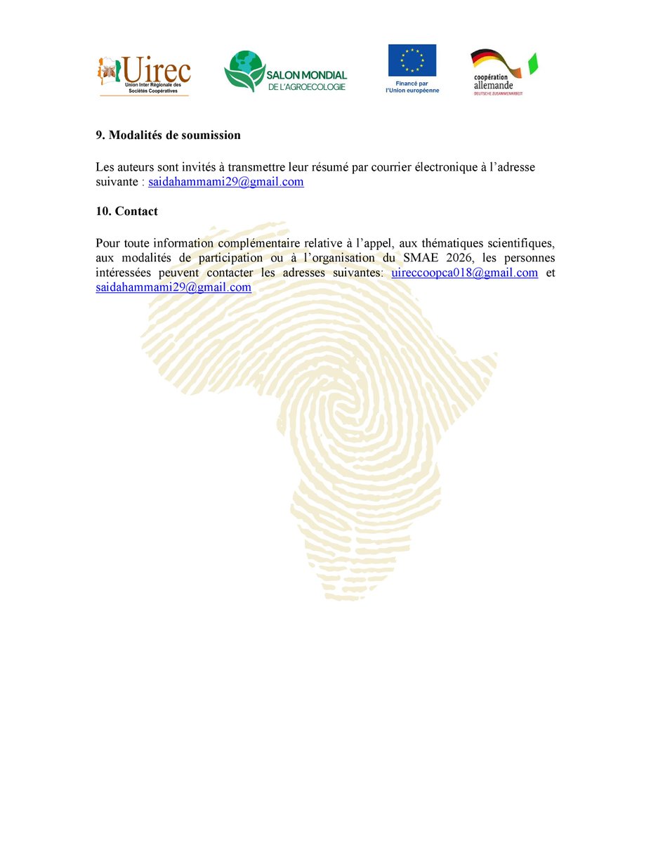 Agratime1's tweet photo. 📢 Appel à #contributions #scientifiques pour le #salon #Mondial de l’#Agroécologie (#SMAE 2026) qui se tiendra les 7-8 avril 2026 en #cotedivoire.

Plus de détails 👇

https://t.co/Ian6suBsqW https://t.co/AS7G1MCEs0