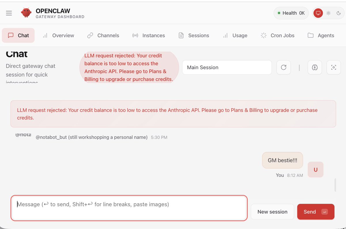 Credit error screenshot