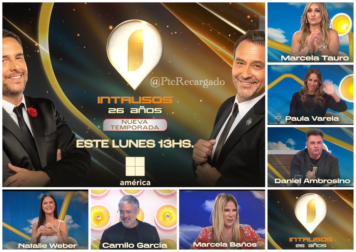 Este Lunes 13 Hs 
Nueva Temporada (26) 💥
#Intrusos 🗣️
▪️Conducen 
Adrián Pallares - Rodrigo Lussich 
▪️Panelistas 
<a href="/_MarcelaTauro/">Marcela Tauro</a> <a href="/Palivarela/">Paula Varela</a> <a href="/DaniAmbrosino/">🄰🄼🄱🅁🄾🅂🄸🄽🄾</a> #MarcelaBaños #NatalieWeber #CamiloGarcia 
Te Gusta ?
