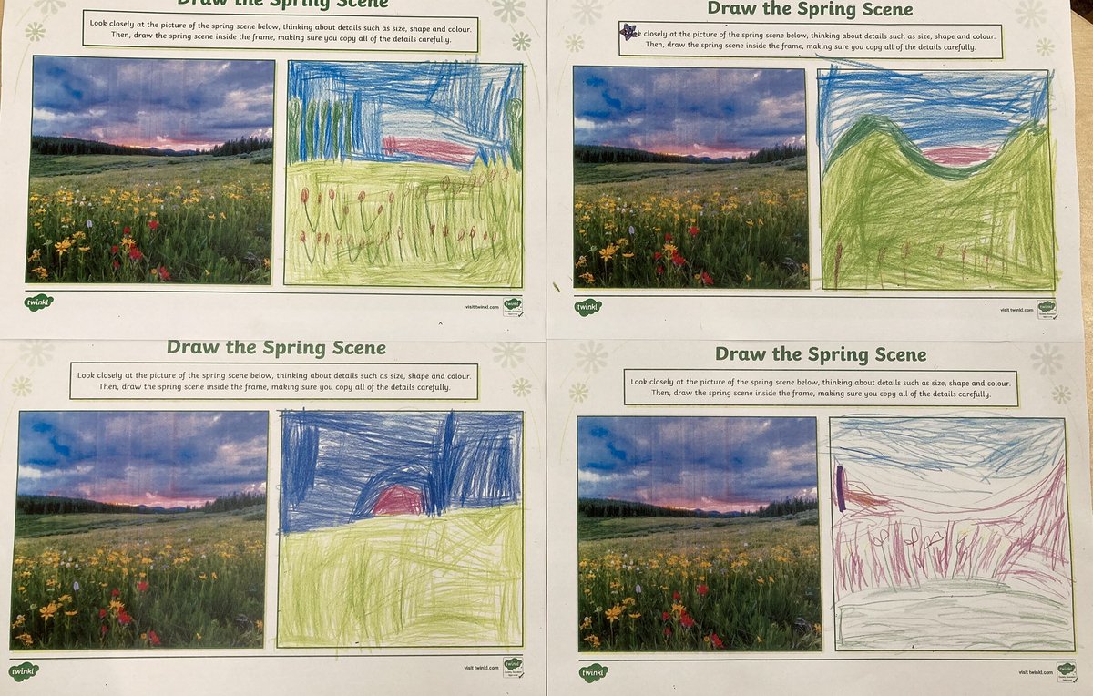 Kingfishers_RPI's tweet photo. We have been learning about the signs of Spring this afternoon. 🌷 I was really impressed with the spring scene pictures and how much the children had concentrated. 😊 @RaundsPark https://t.co/zVn968EpRG