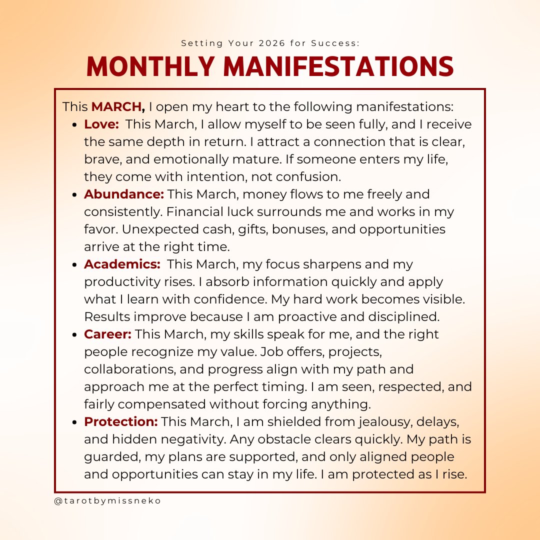 ❤️Monthly Manifestations for March 2026 ❤️