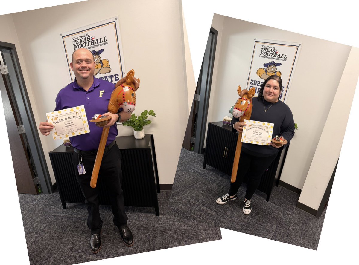 FHSfarmerJOE's tweet photo. Congratulations to our recent FHS Staff Spirit Stick honorees: Mr. Webb & Mrs. Perez! Your Farmer Family is proud of you!
#FHSfarmers
#FARMERfamily
#LKGFA
#RodeoRevival
#RideForTheBrand
#RodeoJoe
#FAMOUSinFARMERSVILLE https://t.co/kvsoo5bYy8