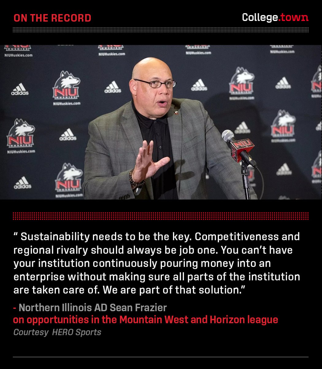 D1ticker's tweet photo. As @NIUAthletics looks ahead to its move to the @MountainWest + @HorizonLeague this summer, AD @SeanTFrazier sees the abundance of opportunities in each league:

"I saw two different leagues (Mountain West & Horizon League) operating at a high level in the same department. That gave me the confidence to know it can happen and it can happen at a high level."

📰: https://t.co/cUnNyvIlCJ