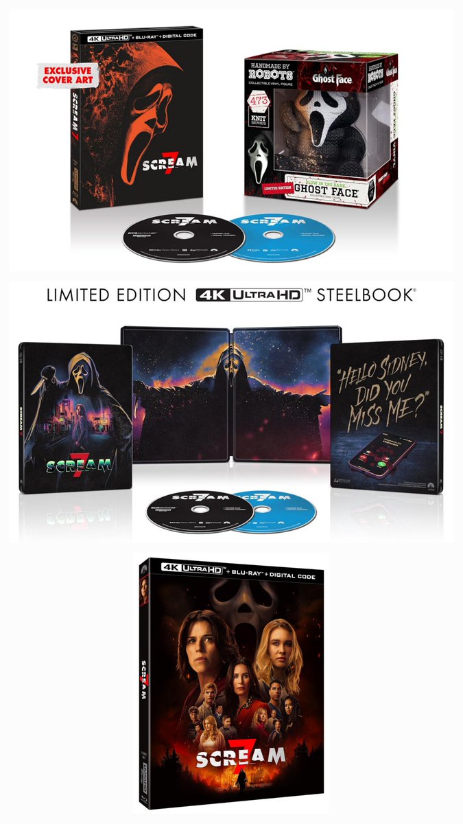 4KMOVIEDEALS's tweet image. #PreOrders  Scream 7-  4K UHD + Blu-ray + Digital Steelbook and Collector's Edition

4K UHD Collector's Edition Set  amzn.to/3N3wtHg
4K UHD Steelbook 
amzn.to/3N8qmS3
4K UHD Standard 
amzn.to/3ORURMx
 #ad
