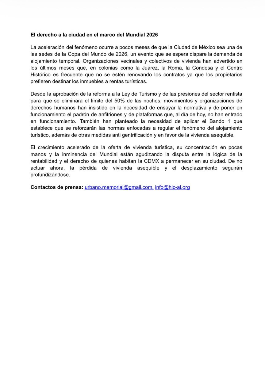 📣 | Airbnb se acelera en la Ciudad de México: cada 48 horas, 3 viviendas dejan de estar disponibles para el alquiler residencial y se convierten en alojamiento turístico. (1/2)
