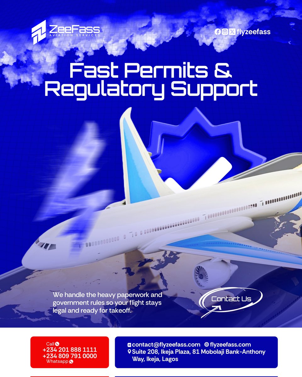 flyzeefass's tweet photo. Fast Permits & Regulatory Support. We clear the paperwork and navigate government rules so your plane is always legal and ready for takeoff. 

Did you know? In a single year, aviation authorities worldwide process over 2 million overflight and landing permits. We make sure yours is at the top of the pile.