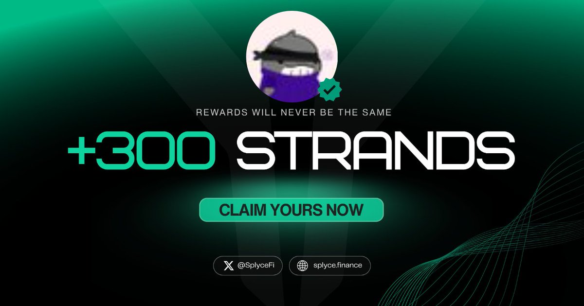 300 Strands claimed. 

Real-world yield is coming to Solana with <a href="/SplyceFi/">Splyce Finance</a> 

Feels good to be early.

Your turn: solana.splyce.finance/rewards?ref=1c…