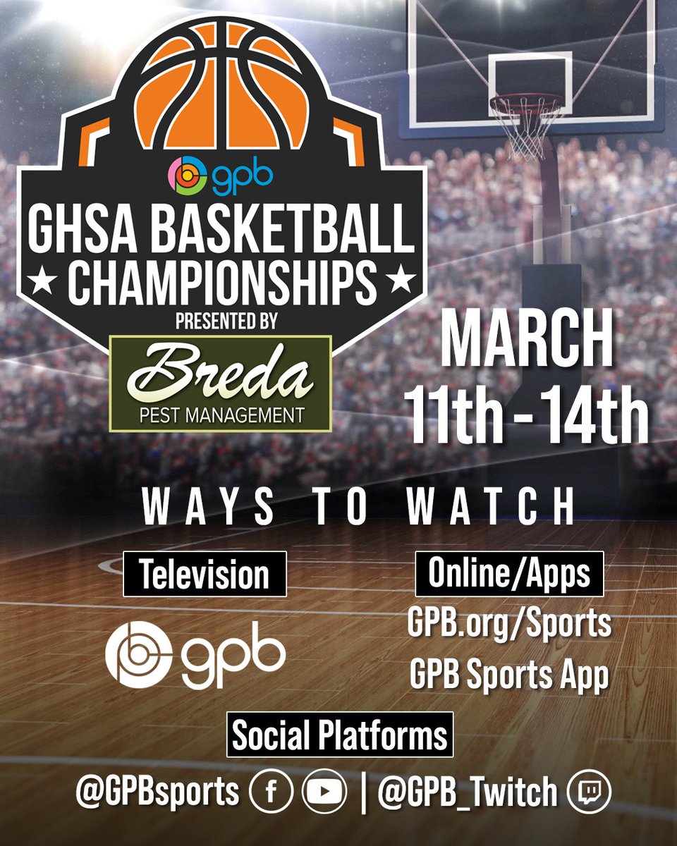 GPBsports's tweet photo. Get ready 🏀!

The 2026 @OfficialGHSA Basketball Championships are right around the corner, and GPB will bring you coverage of all 17 matchups and four contests. 

Don't miss any of the action Wed., March 11 - Sat., March 14. More info at https://t.co/8ouOMbEoL0. https://t.co/q8CfeqPGY4