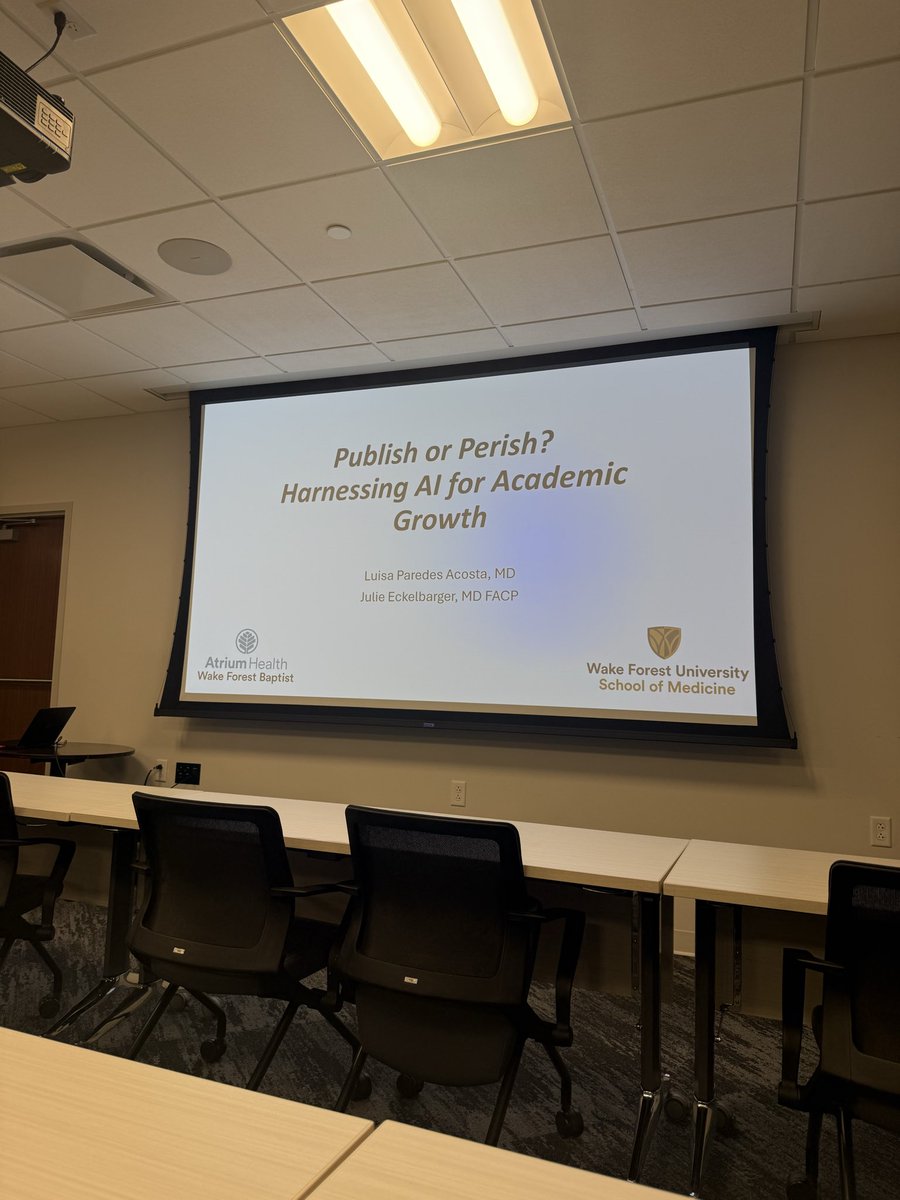 JulieEckMD's tweet photo. Presenting at #SGIMSouthern @SocietyGIM on our AI education for @WakeForestIM residents in regards to publishing &amp; presenting. Great session hearing educational and clinic innovations at programs across the region! https://t.co/DHVvQjcvk6