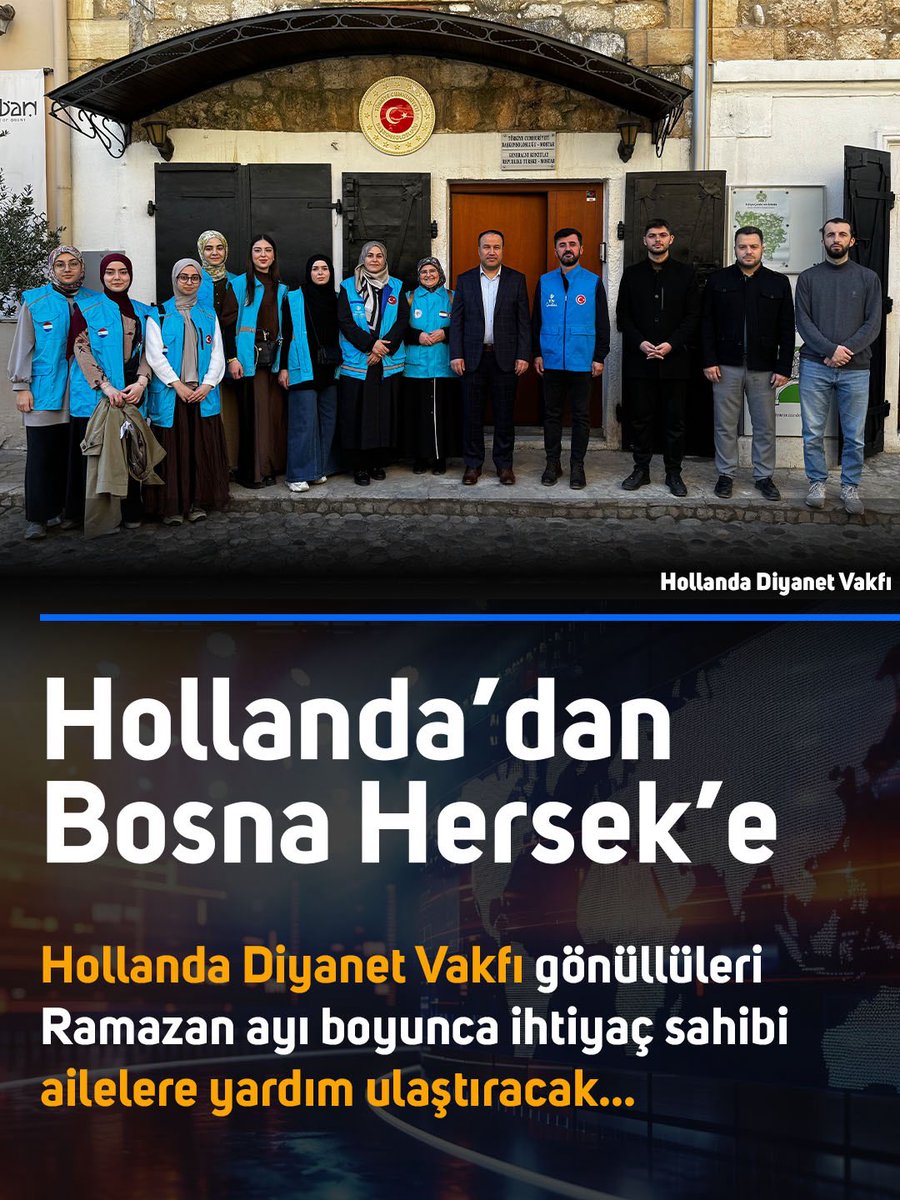 hdvhollanda's tweet photo. Hollanda’dan Bosna Hersek’e uzanan iyilik köprüsü.

Ramazan ayı kapsamında Bosna Hersek’te bulunan Hollanda Diyanet Vakfı gönüllülerimiz, Türkiye Cumhuriyeti Saraybosna Büyükelçiliği’ni ziyaret ederek Büyükelçimiz Sayın Emin Akseki ve Din Hizmetleri Müşavirimiz Mustafa Güvenç ile bir araya gelmiştir.

Program kapsamında ayrıca T.C. Mostar Başkonsolosu Sayın Fatih Ekinci de ziyaret edilerek yürütülen Ramazan yardım faaliyetleri hakkında bilgi paylaşımında bulunulmuştur.

Ramazan ayı boyunca ihtiyaç sahibi ailelere yönelik insani yardımlar yerinde ulaştırılmaktadır.

Ramazan, paylaştıkça çoğalır.

Bağış ve destek için:
https://t.co/v6F2QrAfEk