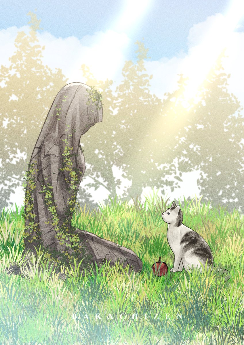 ".....Thousands of years had passed. The cat is still waiting for the statue to wake up."

Charot~  ginawan ng lore. 😂 Immortal bigla ang pusa. 

Ang cute lang talaga. Kailangan idrawing.

<a href="/SB19Official/">SB19 Official</a> #SB19WaS #SB19