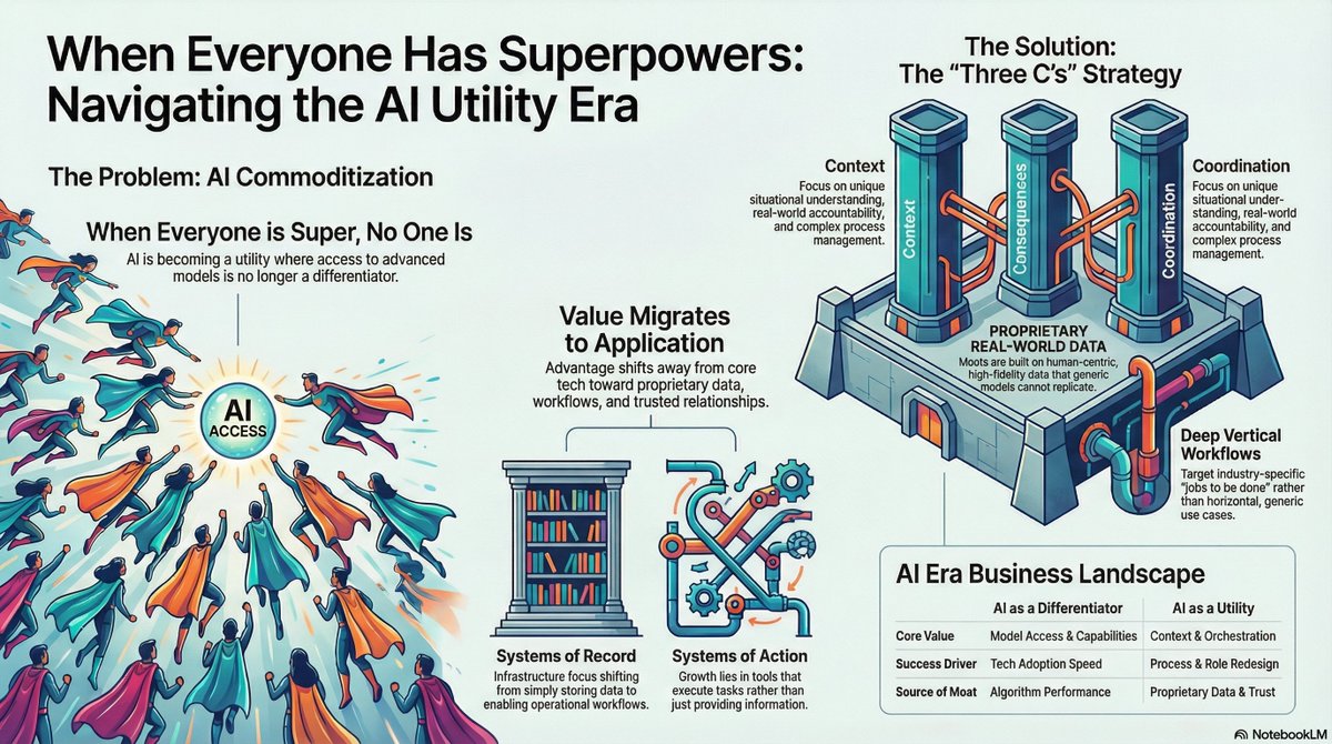 Tools like Perplexity Computer and Claude Cowork mean everyone now has ‘superpowers.’ When AI is a utility, advantage shifts to context, consequences, and coordination. Here’s a thesis and early playbook for where businesses can still build real moats and find new blue oceans.
