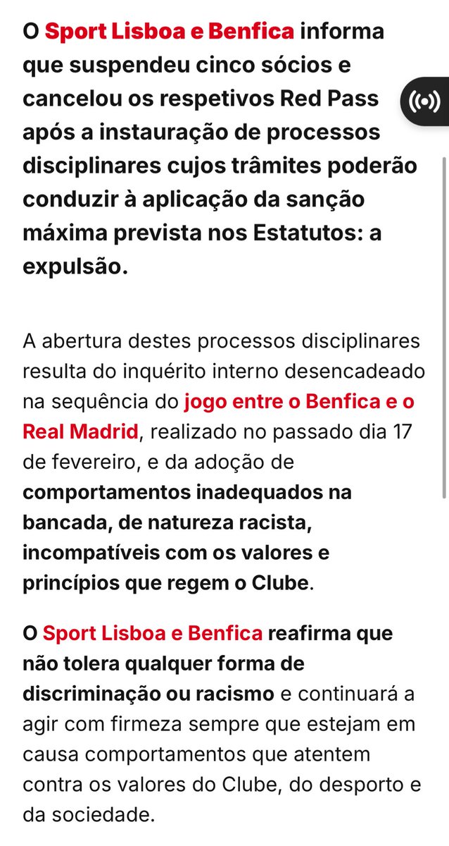 Mais vale tarde que nunca. Que nunca se seja passivo com atos que vão contra os valores deste clube.