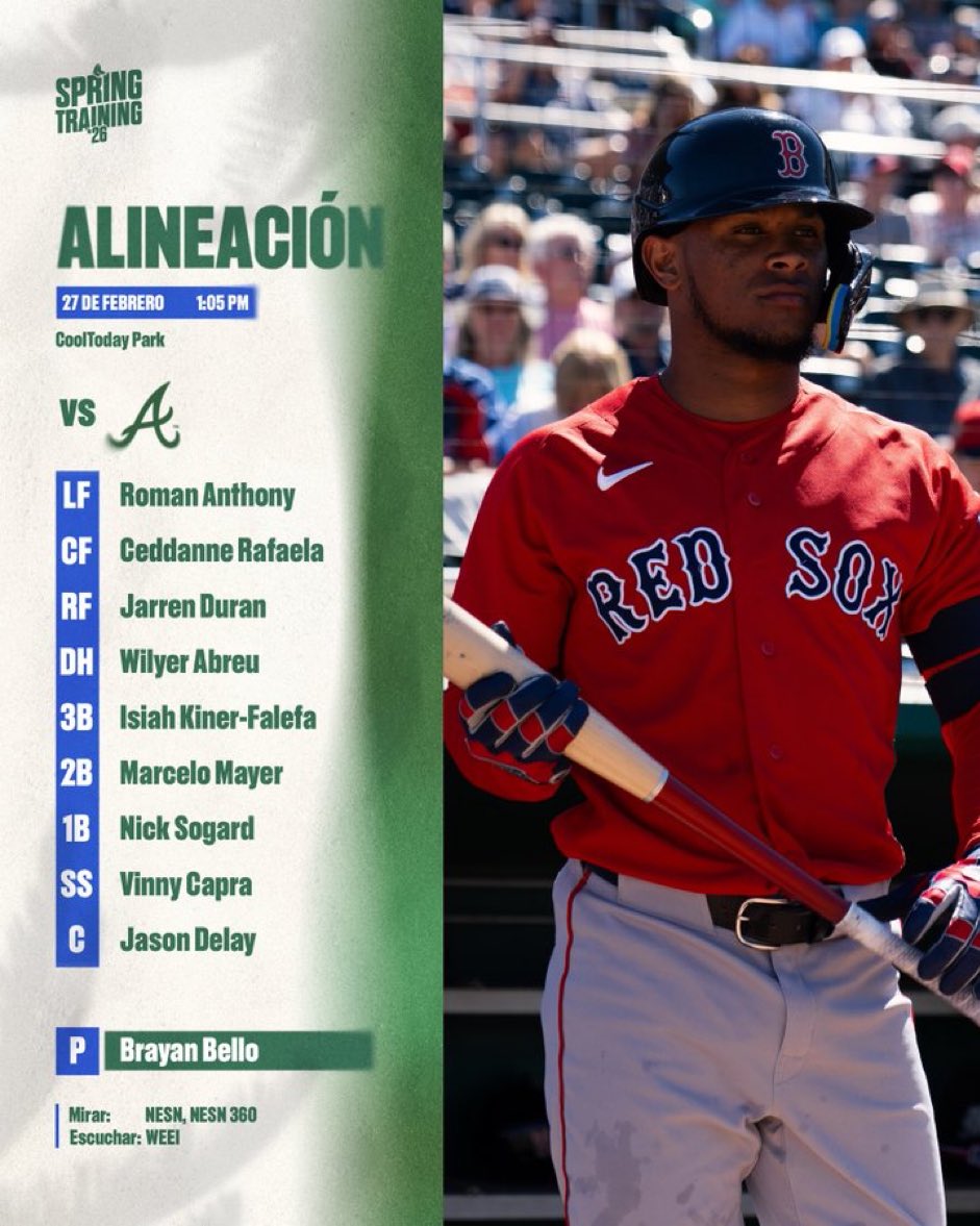 Nuestra alineación del vienes ☀️🌴.

#SoxSpring