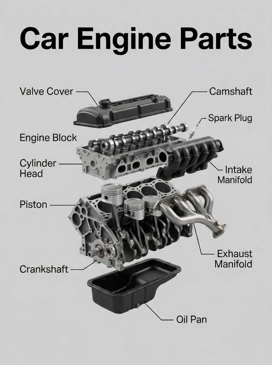 Parts of a car engine