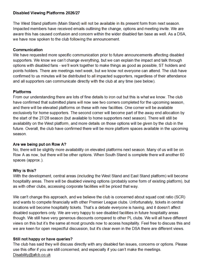 AFCB Disabled Supporters Association tweet media