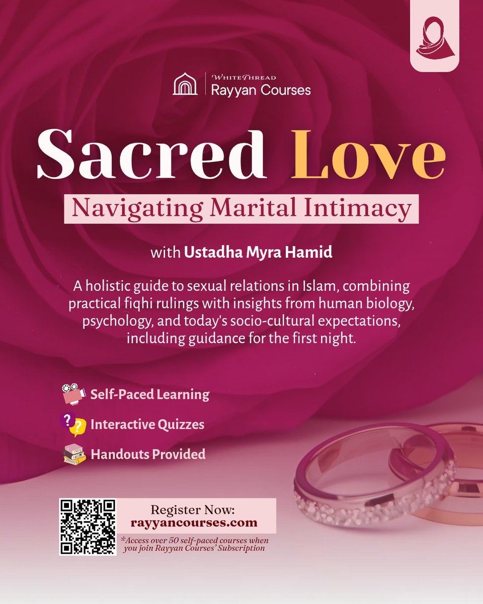 Many Muslim women enter marriage feeling unprepared when it comes to intimacy — unsure about rulings, expectations, or even what is normal.

This course provides clear and essential guidance that is often never taught.

✨ Register now:
courses.whitethread.org/courses/fiq117