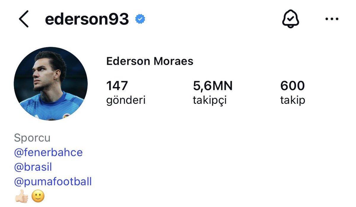 🚨Ederson, profiline Fenerbahçe yazısını ekledi.