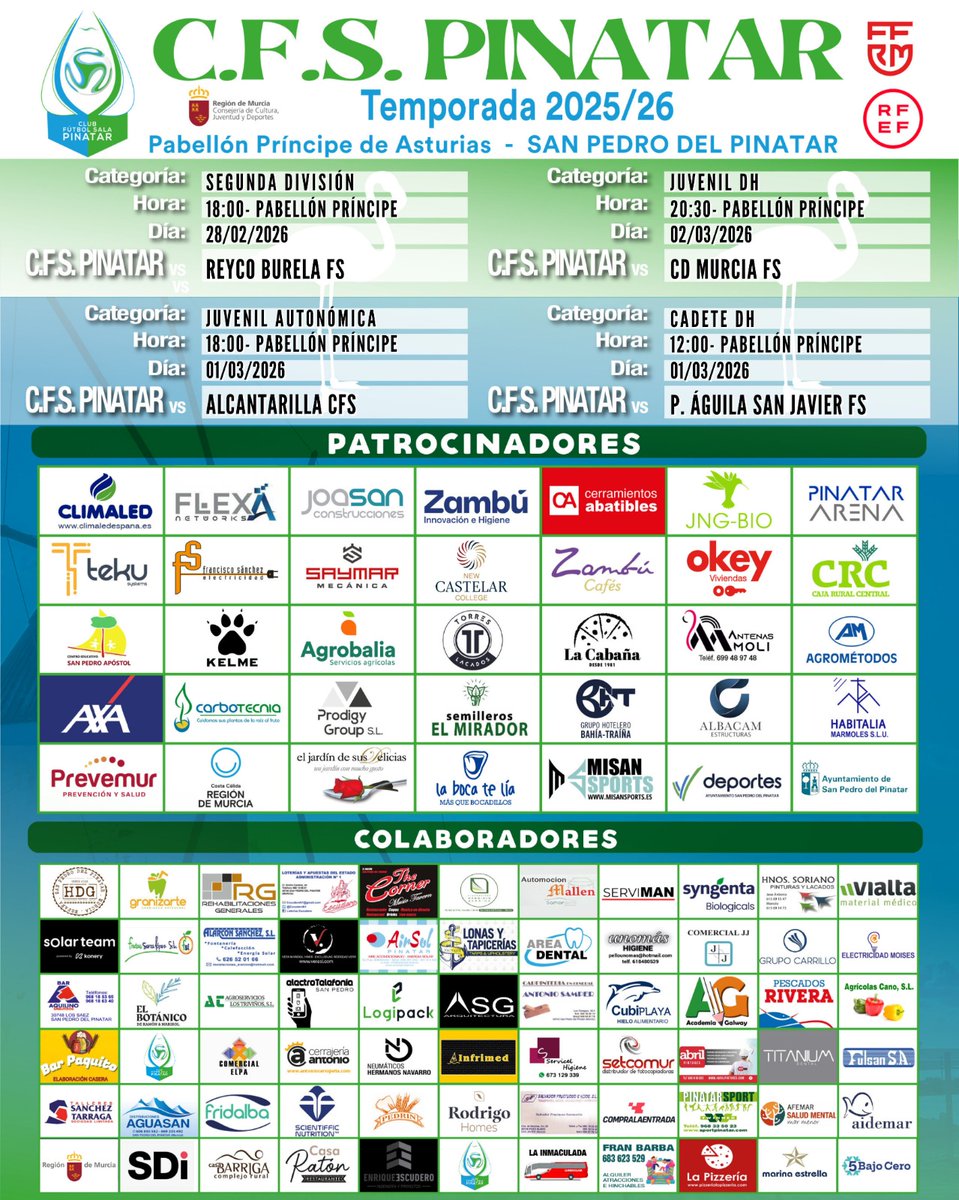 CFS_Pinatar's tweet image. 😏Tenemos todo lo que buscas para un fin de semana en tierras pinatarenses...

✨Calidad y entretenimiento con los partidazos que nuestros equipos disputarán como locales 

✍🏻Toma nota para no perderte ninguno 

#GOZambúCA #GOPinatar #CFSFactory💙💚