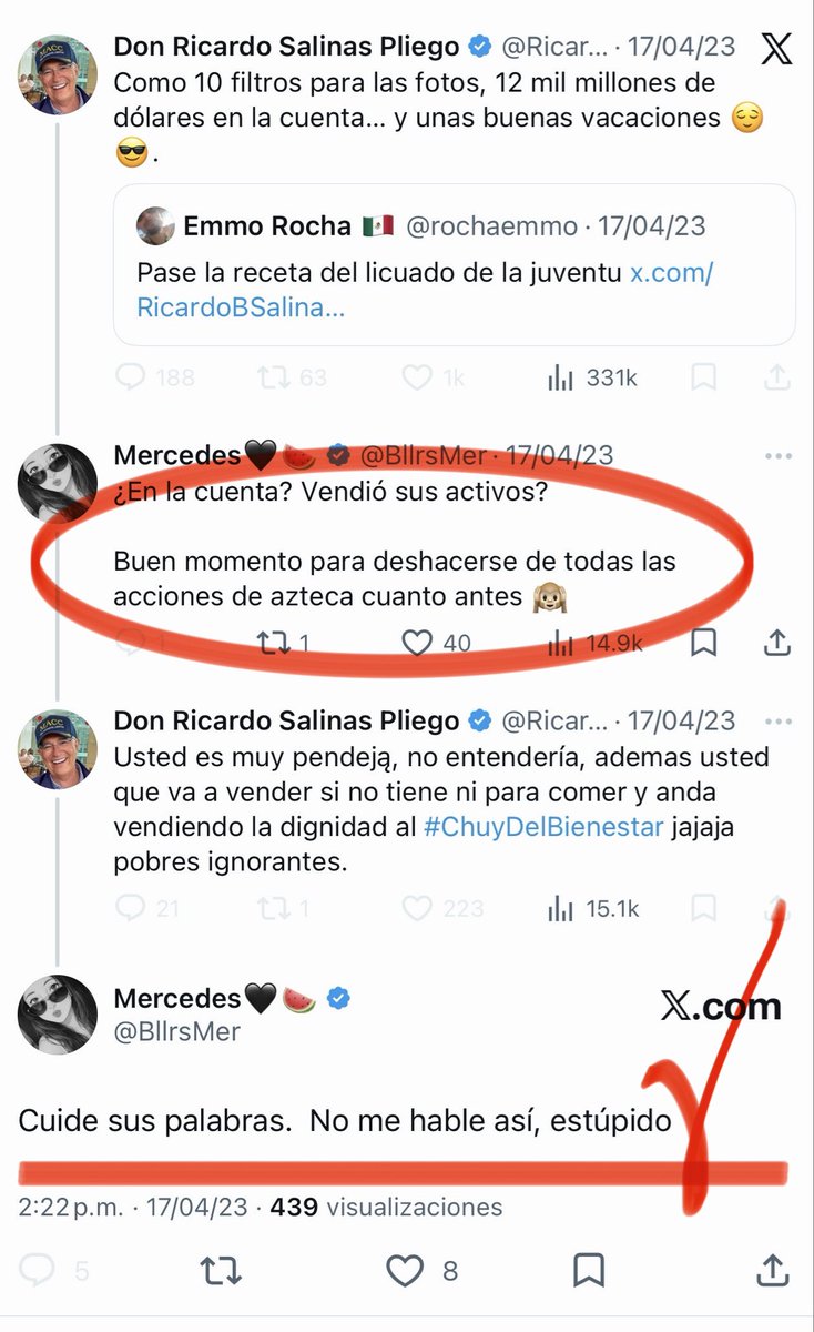 Esta es la razón por la cual Salinas Pliego ahora tiene tantos problemas 

A mi nadie me ofende. Y mucho menos cuando tengo la razón.

Tarde o temprano las paga 😝

Arróbenlo con confianza, para que le llegue. Yo no puedo porque me bloqueó 😝