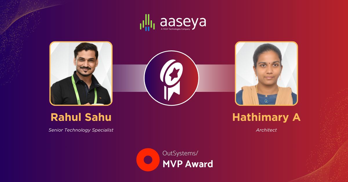 Thrilled! Aaseya's Rahul Sahu &amp; Hathimary A named OutSystems MVPs! Their mentoring, forums, &amp; low-code innovation shine. Proud moment for #Aaseyans!
#OutSystems #MVP #LowCode #Aaseya