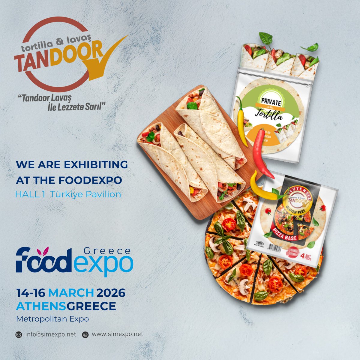 14-16 Mart  2026 tarihleri arasında Yunanistan / Atina'da  gerçekleştirilecek olan Foodexpo Greece  Fuarı’nda,  UNNU GIDA - TANDOOR yerini almış bulunmaktadır. #foodexpogreece2026 #unnugıda #tandoor