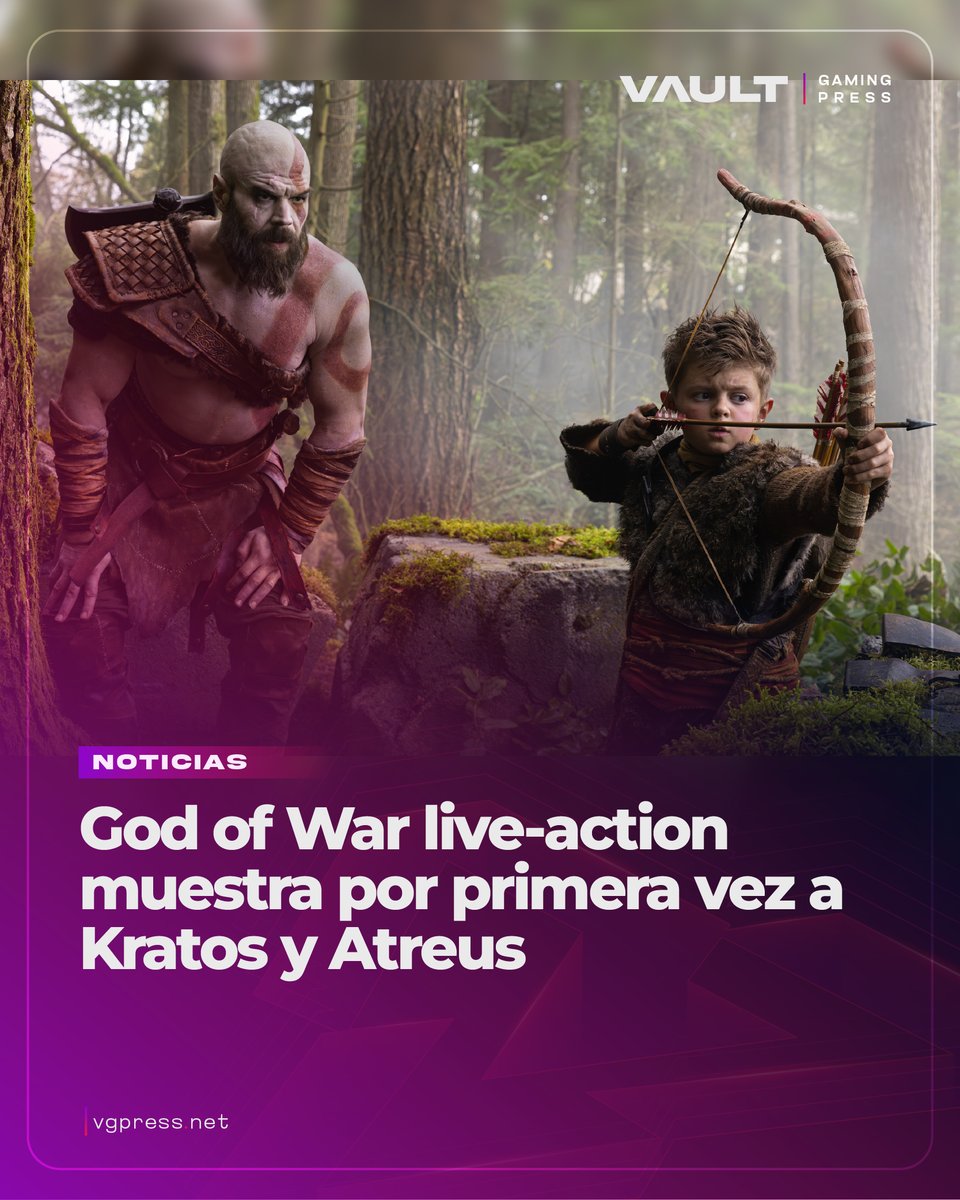 vaultgamingp's tweet photo. La adaptación ya dio su primer vistazo oficial.

#GodofWar en live-action mostró por primera vez a Kratos y Atreus caracterizados, confirmando además que la producción ya comenzó y que la serie incluso tiene segunda temporada asegurada.

#primevideo https://t.co/BnSSJ32gPr