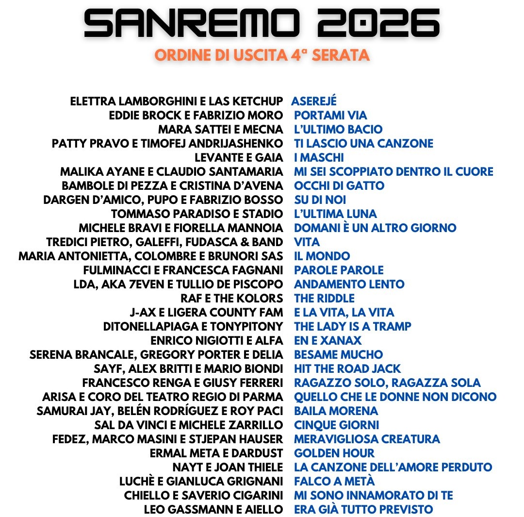 Ecco l'ordine di stasera!
#Sanremo2026!