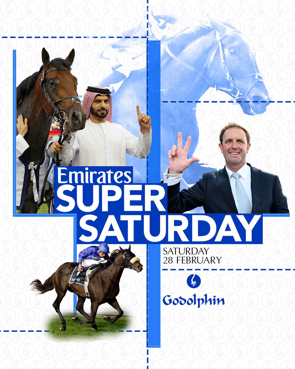 godolphin's tweet image. 🇦🇪 It's @emirates #SuperSaturday!
📍 Meydan Racecourse @RacingDubai 
🏇 Six #TeamGodolphin runners
📖 Nine races on the card