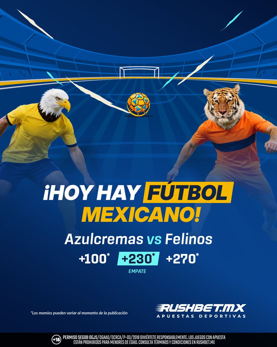 La emoción entra a la cancha: vive Azulcremas vs. Felinos y juega con el fútbol de México. ⚽🦅🐯 

👉rushbetmx.onelink.me/oJcJ/0cxuiiy0