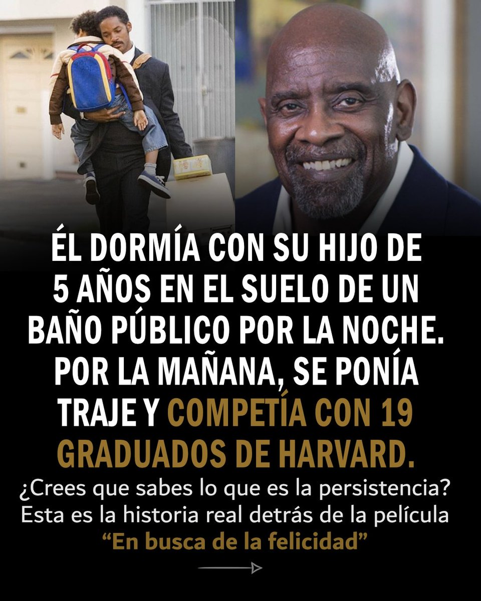 Él dormía con su hijo de 5 años en el suelo de un baño público por la noche.
Por la mañana, se ponía traje y competía con 19 graduados de Harvard.

¿Crees que sabes lo que es la persistencia?

Esta es la historia real detrás de la película... "En busca de la felicidad"    🧵