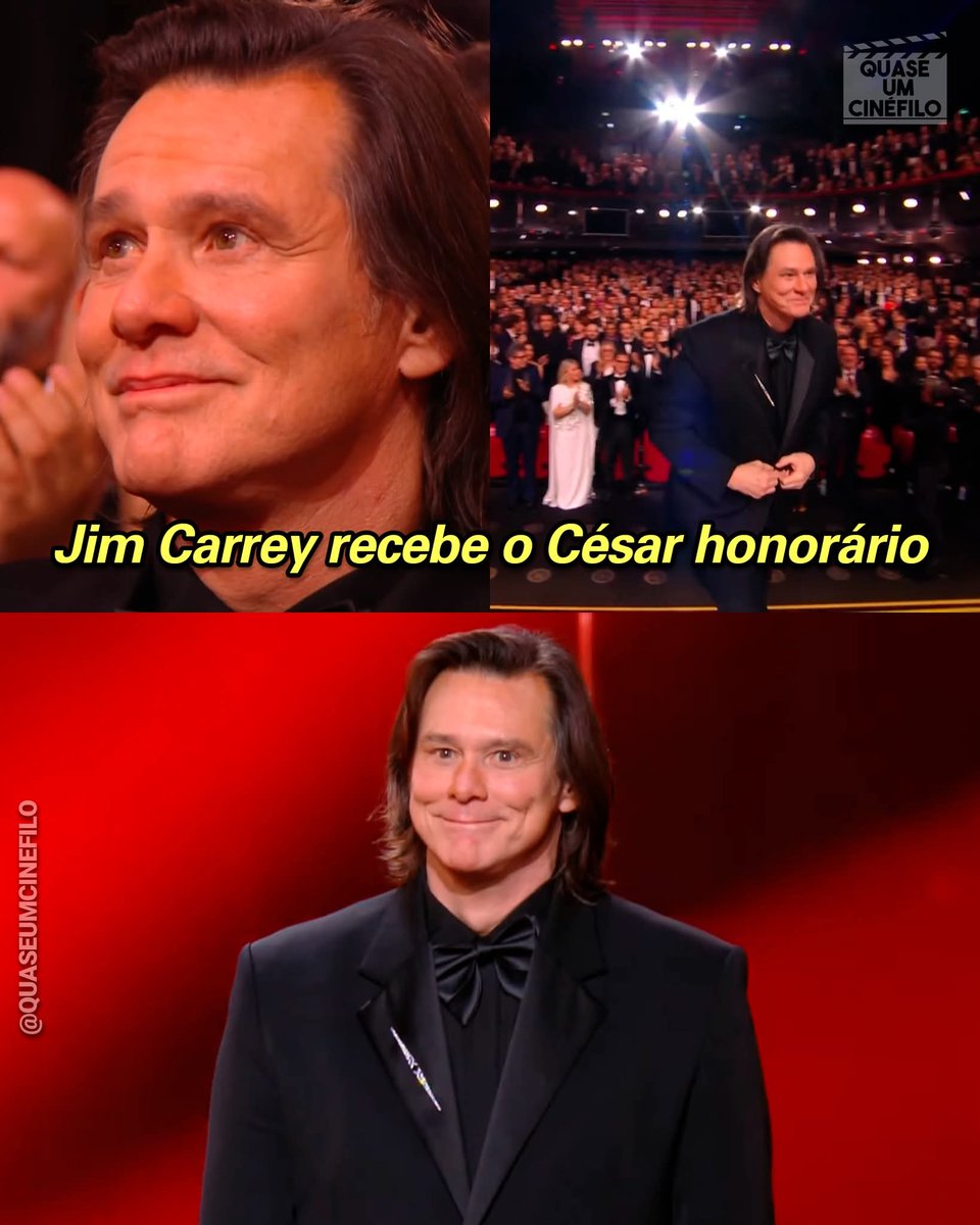 O lendário Jim Carrey recebeu ontem o prêmio 'César' honorário da Academia de Artes e Técnicas do Cinema da França. O astro foi honrado com a premiação por conta de seu impacto na história do cinema e na comédia. Jim Carrey foi aplaudido de pé por todos por mais de 4 minutos,