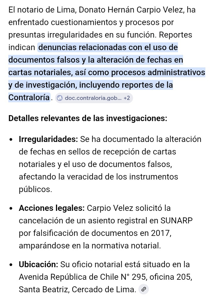 O sea, ¿Marisel Linares va desde Surco hasta el centro de Lima para legalizar una “donación” en una notaría acusada presuntamente de falsificar y alterar fechas en documentos, teniendo 2 notarías Carpio en Miraflores y Surco, muy cerca de su domicilio?

Adrian Villar Chirinos