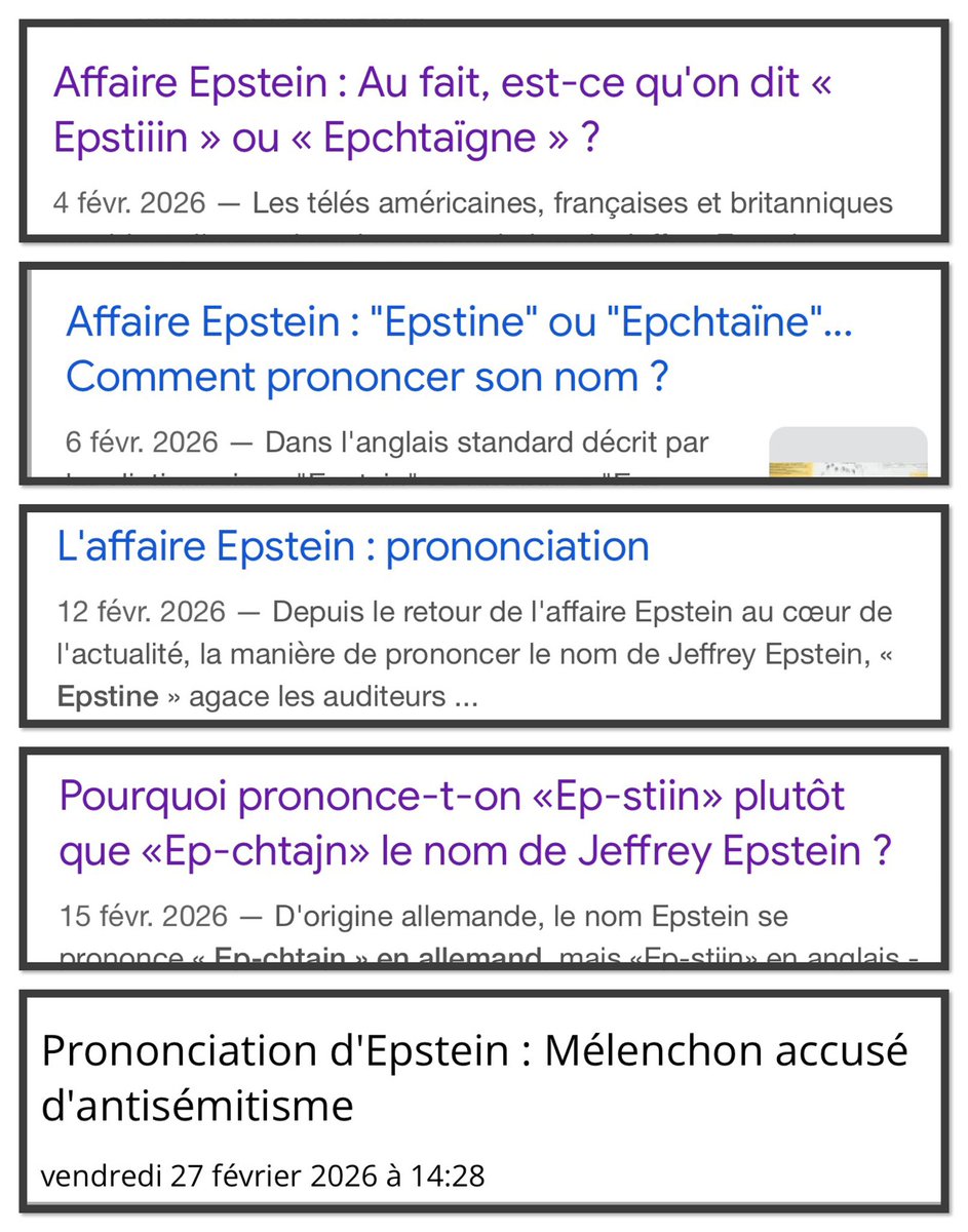 🔴 CQFD

Les médias 4 fev : Epstein ou Epstine ?

Les médias 6 fev : Epstein ou Epstine ?

Les médias 12 fev : Epstein ou Epstine ?

Les médias 15 fev : Epstein ou Epstine ?

Mélenchon 26 fev : Epstein ou Epstine ?

Les médias 27 fev : Mélenchon antisémite