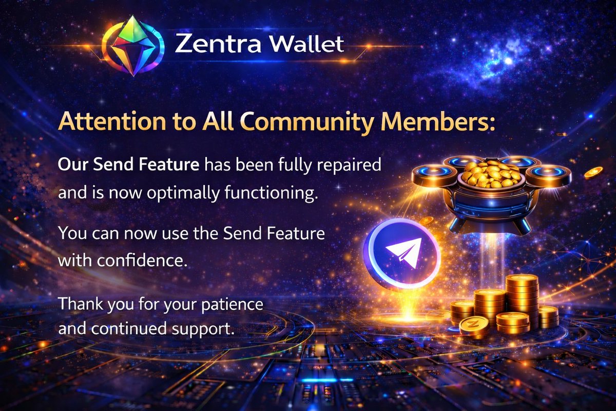 📢 Zentra Wallet Update — Send Feature Optimized

We’re pleased to inform the community that the Send Feature has been fully fixed and optimized.

The previous issue related to wallet import
“Wallet import from recovery phrase is not yet connected. Connect your wallet SDK and