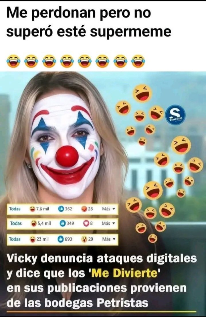 DanielM89738278's tweet photo. @VickyDavilaH OYE VICKYZUELA, NO VAS A TENER PEOBLEMAS PARA CAPTURAR HAMPONES, SI LOS TIENES A TU LADO: URIBE Y SU FLIA, LOS DEL CENTRO DEMONÍACO Y TU FLIA GNECCO. ViCKIZUELA TU ERES UNA PAYASA, ERES UN MEME https://t.co/TS0xa9TwJL