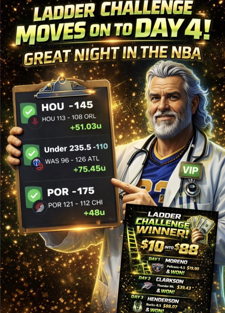 DoctorSports33's tweet image. The VIP SWEEPS the board in the NBA

Day 3 of the LADDER CHALLENGE CASHES

USE THE LINK ⬇️ &amp;amp;  JOIN the VIP TODAY

STOP MISSING OUT ON DAILY PROFIT

winible.com/doctorsportshq…

@DoctorsportsHQ #vip #ladder #Parlay #ladderchallenge #GamblingCommunity #fyp #fypシ #fypage