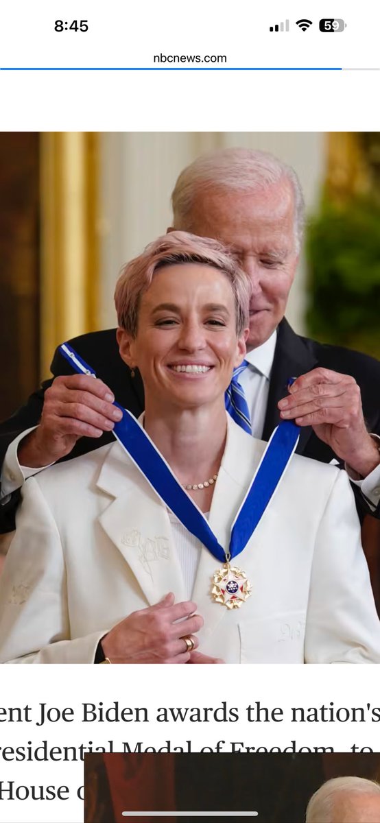 Here is Megan Rapinoe, who is very concerned with politicians interacting with US athletes, being awarded the presidential medal of freedom by Joe “Mush for Brains” Biden.