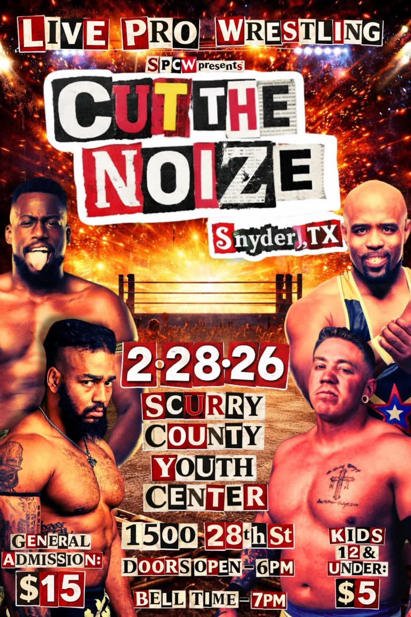 pinchecracker's tweet photo. * * * TOMORROW NIGHT * * *

@officialspcw live in Snyder, TX!

Family friendly Pro-Wrestling action for ALL ages!

#SupportLocalWrestling https://t.co/qVcIkLjvzk